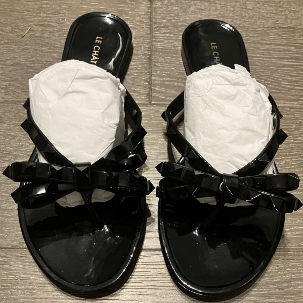 Black Bow Pyramid Stud Sandals - NWOT